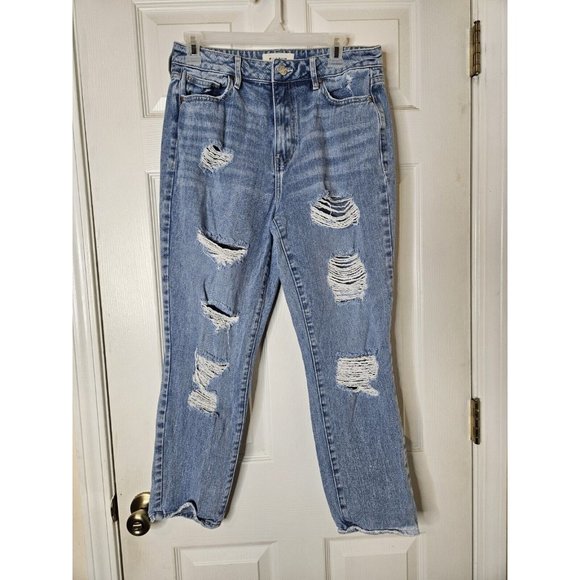 PACSUN High Rise Light Wash Blue Mom Jeans Women's Size 28 X 26 Distressed - Picture 1 of 9